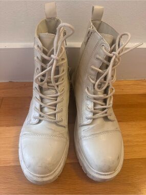 Aldo Cream Lace-Up Combat Ankle Boots
